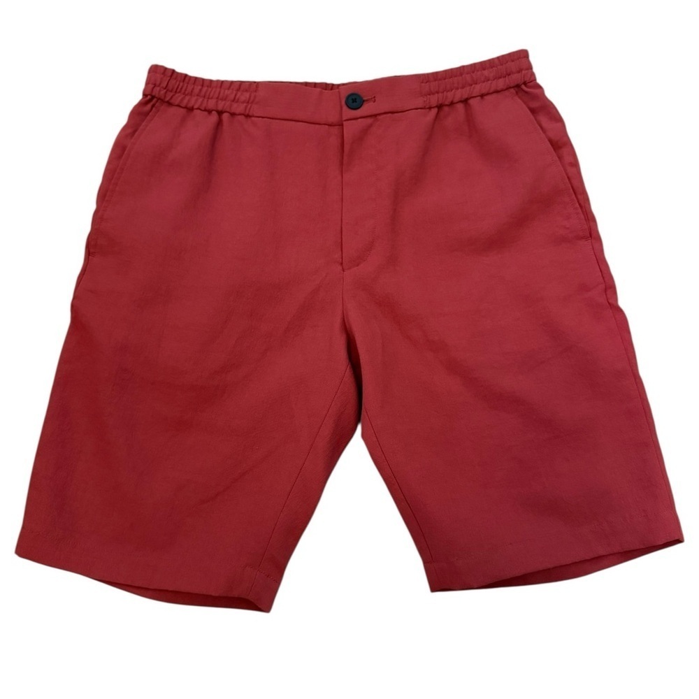 Theory Men’s Linen Blend Shorts Size 31 Red Elastic Waist Tailored Fit
